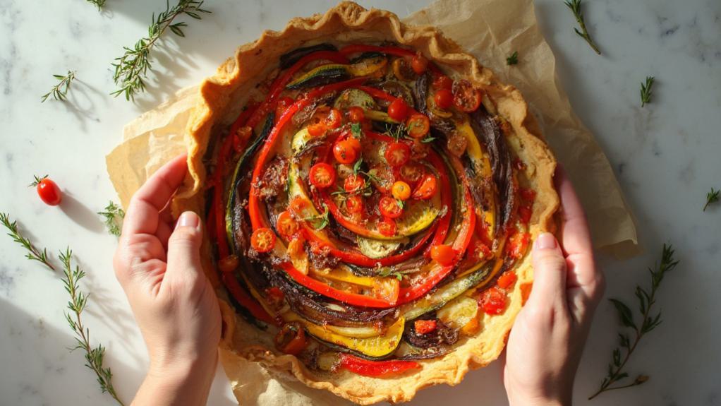 assemble vegetable tart carefully