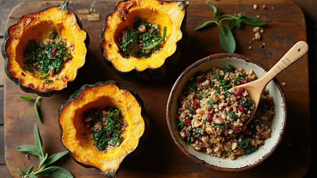 assembling stuffed squash dishes