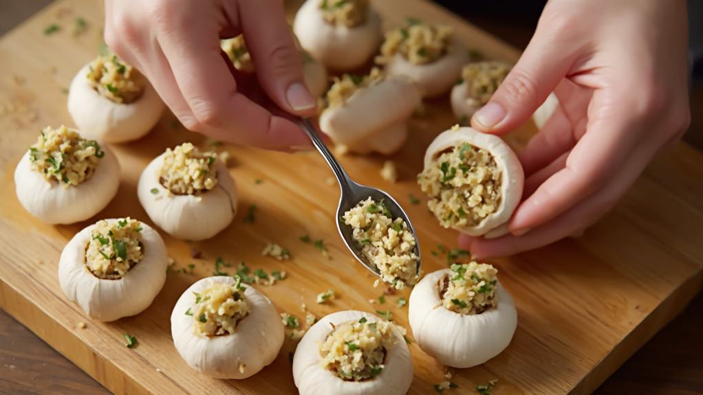 carefully fill mushroom caps