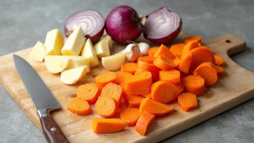 chop vegetables into pieces