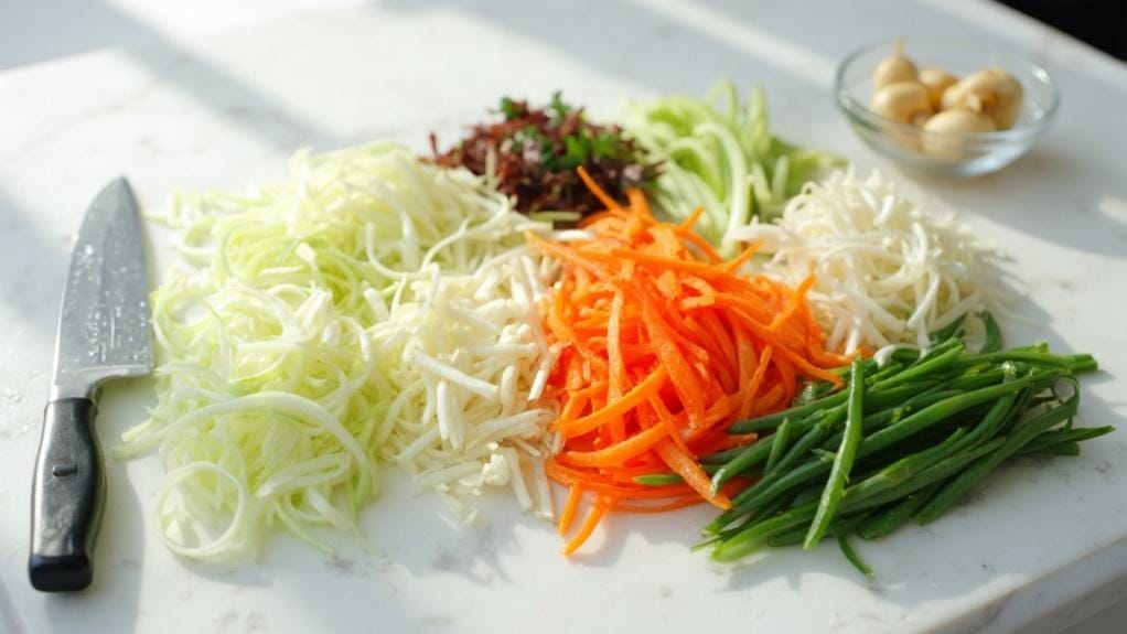 chop vegetables into strips