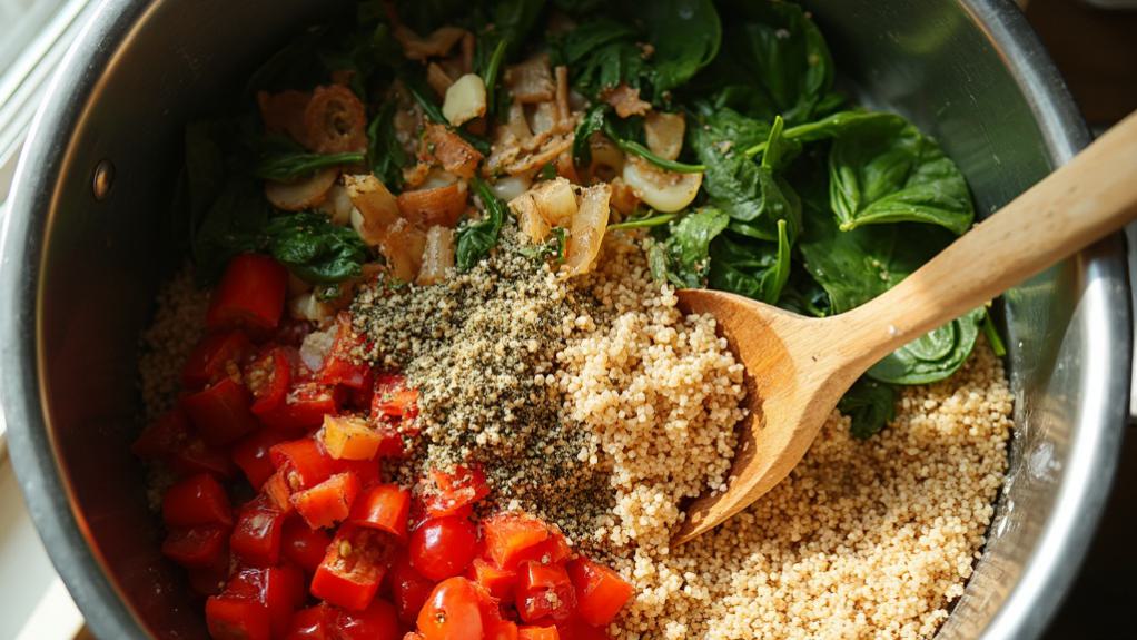 combine quinoa with seasonings