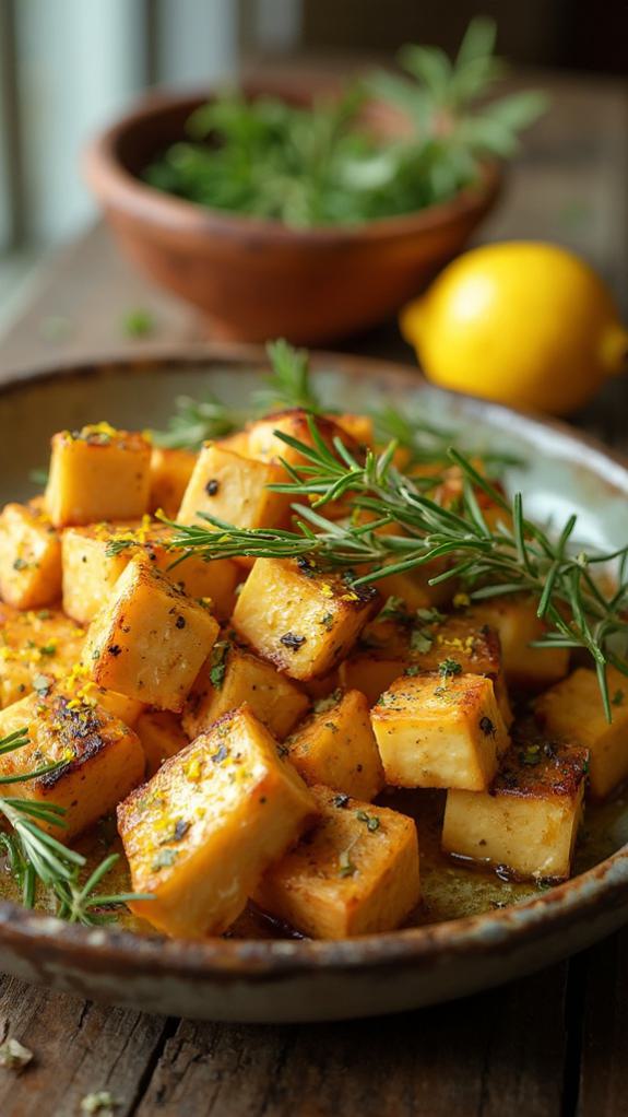 savory roasted garlic tofu