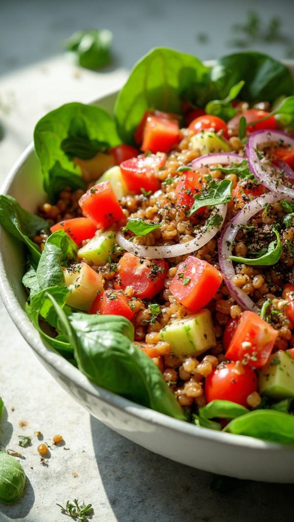 Warm Mediterranean Lentil & Spinach Salad Bowl