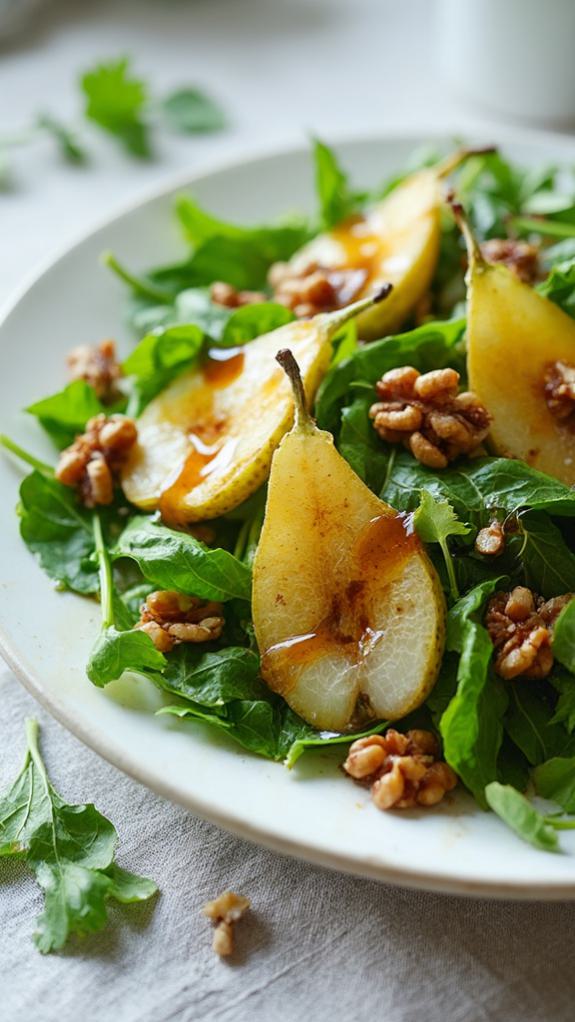 Cozy Pear & Arugula Salad With Maple-Glazed Walnuts