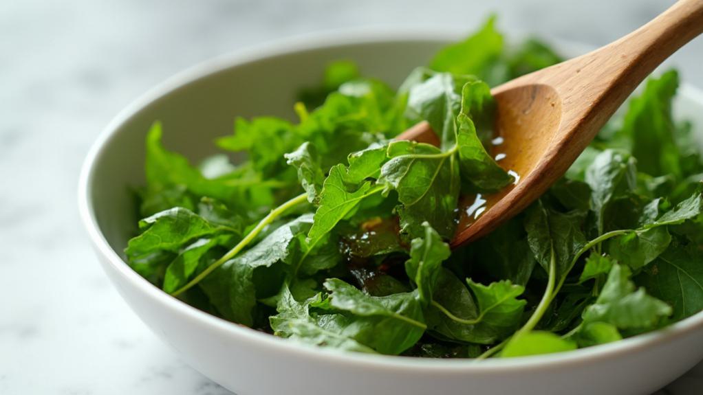 toss arugula with dressing