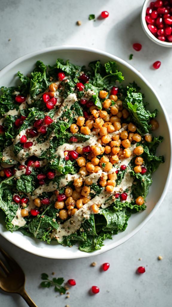 Festive Pomegranate & Kale Caesar Salad (Vegan)